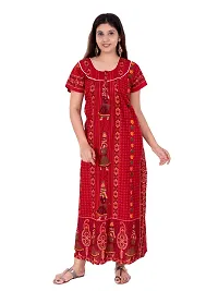 Fabtop Women's Pure Cotton Block Print Maxi Nighty(Red)-thumb4