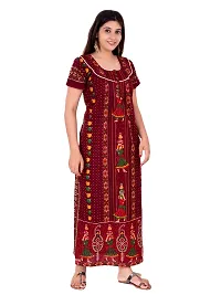 Fabtop Women's Pure Cotton Block Print Maxi Nighty(Maroon)-thumb2