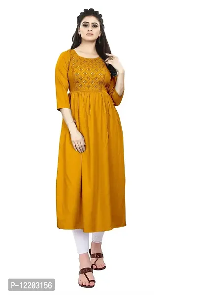 SENEGAL New Women's Rayon Kurti with Embroidery Work in Chest with Mirror Work Yellow