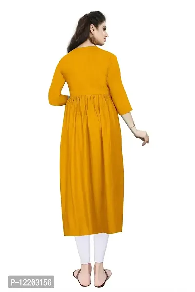 SENEGAL New Women's Rayon Kurti with Embroidery Work in Chest with Mirror Work Yellow-thumb3