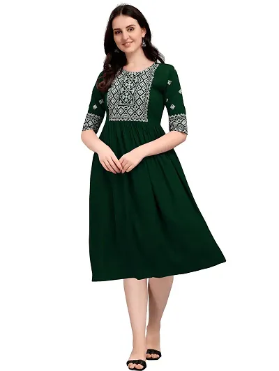 Stylish Rayon Embroidered A-Line Kurti