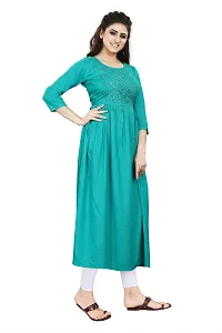 SENEGAL New Women's Rayon Kurti with Embroidery Work in Chest with Mirror Work Sea Green-thumb1