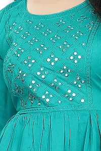 SENEGAL New Women's Rayon Kurti with Embroidery Work in Chest with Mirror Work Sea Green-thumb3