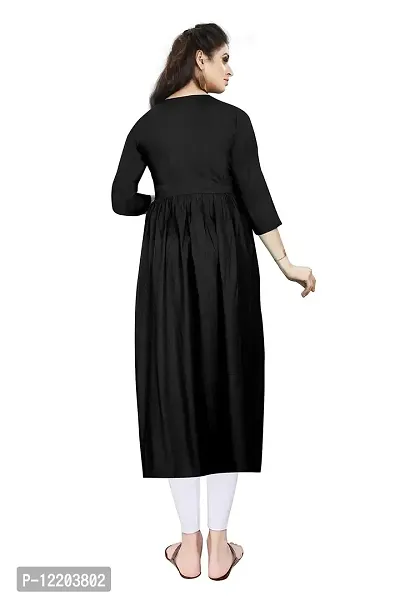 SENEGAL New Women's Rayon Kurti with Embroidery Work in Chest Black-thumb3