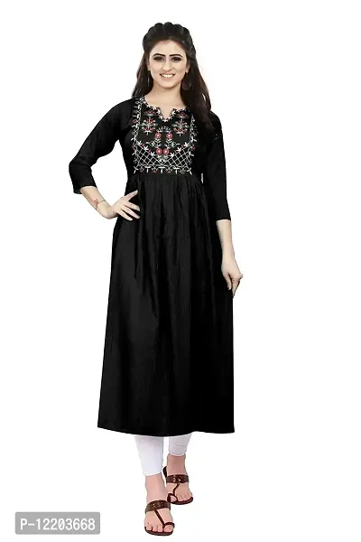 SENEGAL New Women's Rayon Kurti with Multicolor Embroidery Work in Chest with Mirror Work