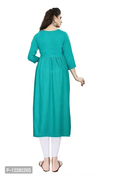 SENEGAL New Women's Rayon Kurti with Embroidery Work in Chest with Mirror Work Sea Green-thumb3