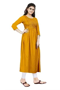 SENEGAL New Women's Rayon Kurti with Embroidery Work in Chest with Mirror Work Yellow-thumb1