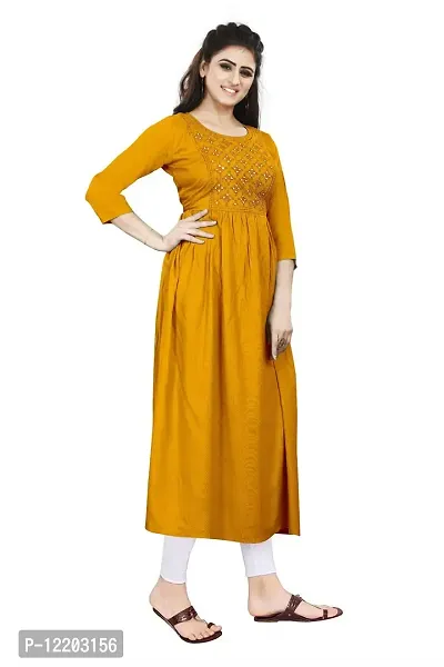 SENEGAL New Women's Rayon Kurti with Embroidery Work in Chest with Mirror Work Yellow-thumb2