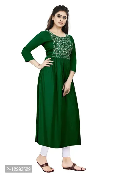 SENEGAL New Women's Rayon Kurti with Embroidery Work in Chest Green-thumb2