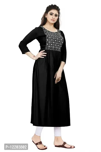 SENEGAL New Women's Rayon Kurti with Embroidery Work in Chest Black-thumb2