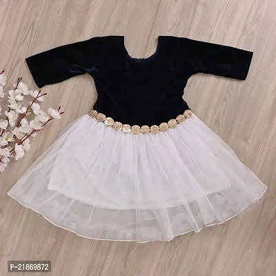 Stylish NavyBlue Velvet Frock  Dresses For cute Babygirls