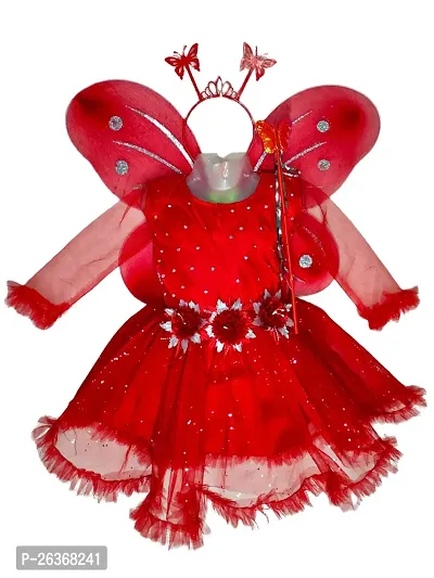 Crazylife Fashion Babygirls Red Net Pari Frock Dress