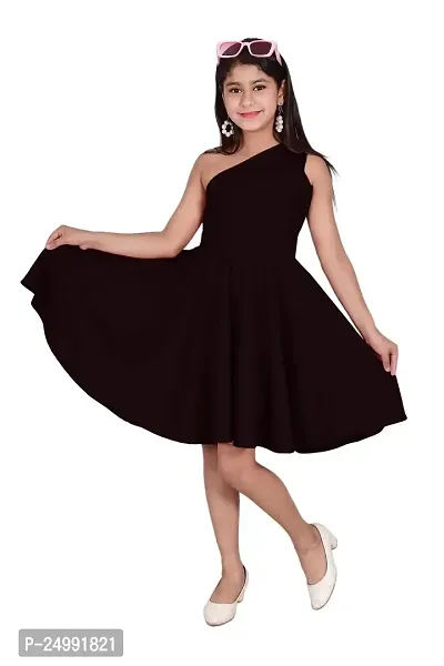 One Shoulder Midi Dress for Kids Latest and Trendy Dress Staylsih Dress Knee Length Midi Black-thumb3
