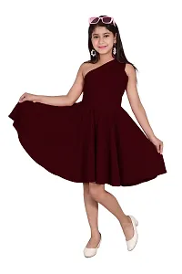 One Shoulder Midi Dress for Kids Latest and Trendy Dress Staylsih Dress Knee Length Midi Brown-thumb2