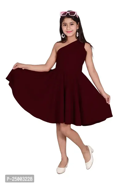 One Shoulder Midi Dress for Kids Latest and Trendy Dress Staylsih Dress Knee Length Midi Brown-thumb3