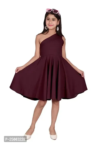 One Shoulder Midi Dress for Kids Latest and Trendy Dress Staylsih Dress Knee Length Midi Brown-thumb0