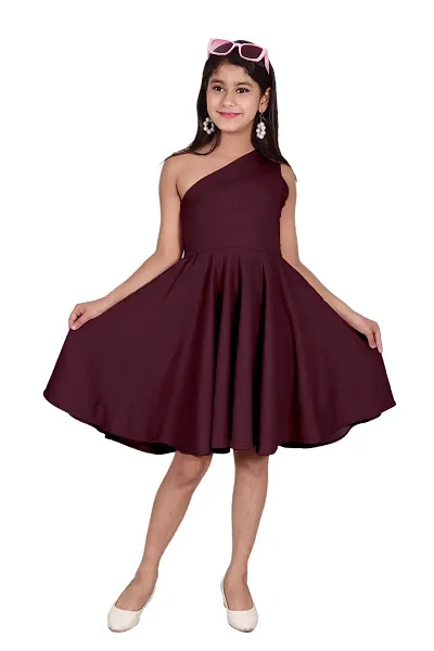 One Shoulder Midi Dress for Kids Latest and Trendy Dress Staylsih Dress Knee Length Midi Brown