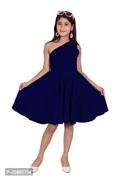One Shoulder Midi Dress for Kids Latest and Trendy Dress Staylsih Dress Knee Length Midi Blue-thumb0
