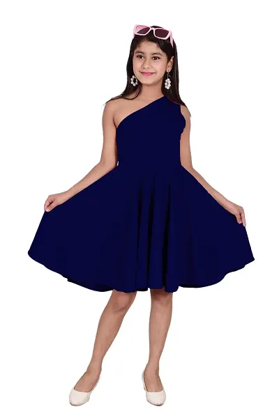 One Shoulder Midi Dress for Kids Latest and Trendy Dress Staylsih Dress Knee Length Midi Blue