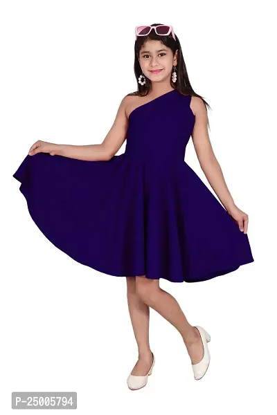 One Shoulder Midi Dress for Kids Latest and Trendy Dress Staylsih Dress Knee Length Midi Blue-thumb4
