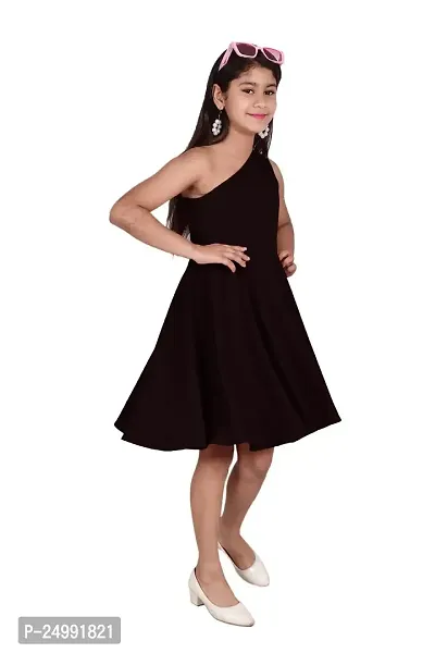 One Shoulder Midi Dress for Kids Latest and Trendy Dress Staylsih Dress Knee Length Midi Black-thumb4