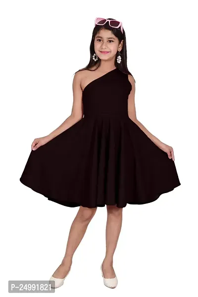 One Shoulder Midi Dress for Kids Latest and Trendy Dress Staylsih Dress Knee Length Midi Black-thumb0
