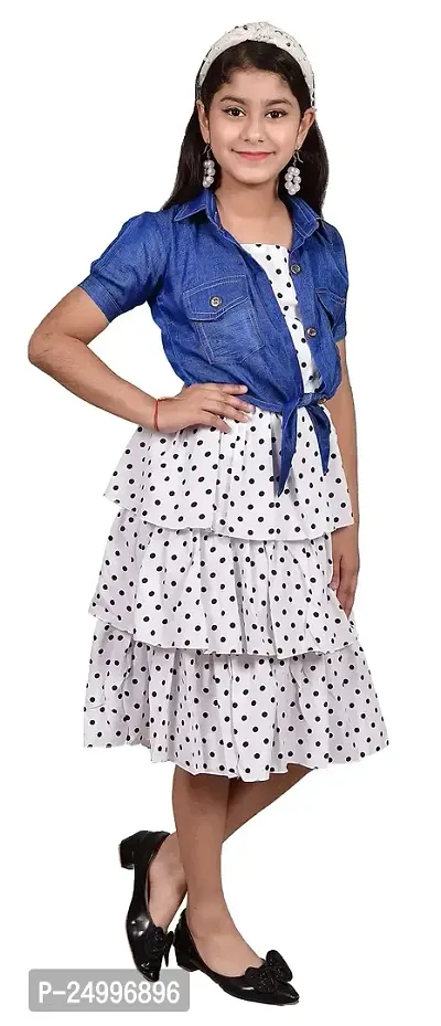Frill Midi Dress for Kids Latest and Trendy Dress Knee Length Midi Sleevless White-thumb4