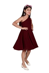 One Shoulder Midi Dress for Kids Latest and Trendy Dress Staylsih Dress Knee Length Midi Brown-thumb3