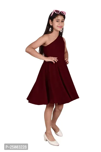 One Shoulder Midi Dress for Kids Latest and Trendy Dress Staylsih Dress Knee Length Midi Brown-thumb4