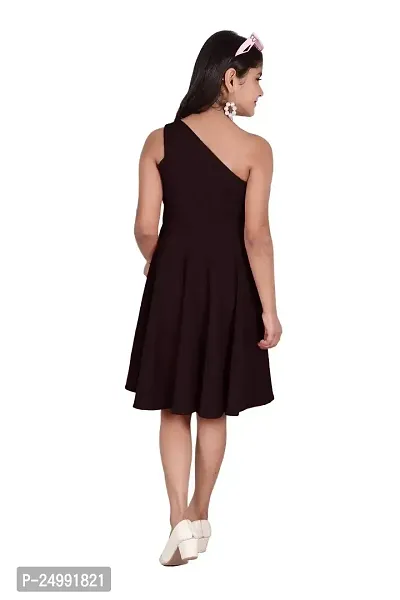 One Shoulder Midi Dress for Kids Latest and Trendy Dress Staylsih Dress Knee Length Midi Black-thumb2