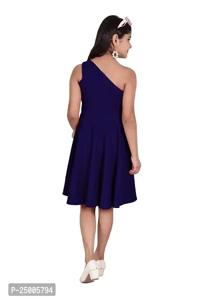 One Shoulder Midi Dress for Kids Latest and Trendy Dress Staylsih Dress Knee Length Midi Blue-thumb2