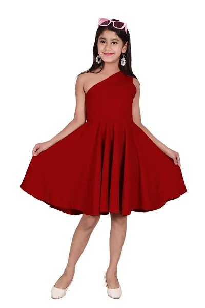 One Shoulder Midi Dress for Kids Latest and Trendy Dress Staylsih Dress Knee Length Midi Red