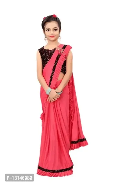 Buy kids saree| stylish kids saree| Ready to wear Stitched Saree for  girls|lycra blend saree| size-5-6yr| color-Orange at Amazon.in