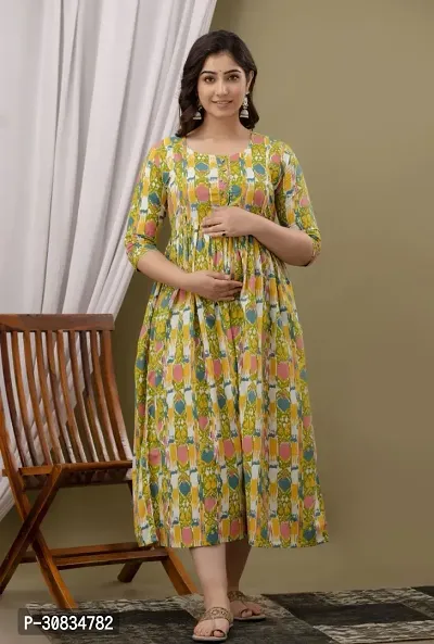 Stylish Yellow Rayon Printed Anarkali Stitched Maternity Kurta For Women-thumb0