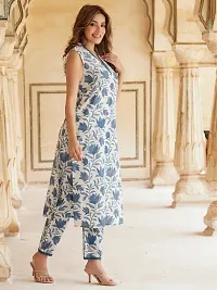 Women's Flower Printed Cotton Kurta And Trouser Set-thumb3