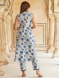 Women's Flower Printed Cotton Kurta And Trouser Set-thumb1