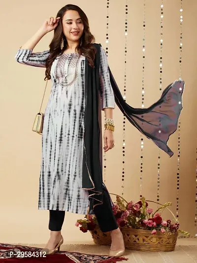 Trendy Tie Dye Printed Embroidered Kurta Palazzo Set With Dupatta