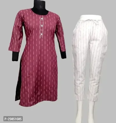 Stylish Maroon Cotton Kurta With Pant And Dupatta Set For Women