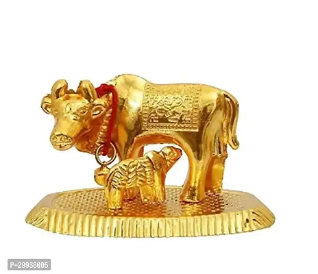 Golden Kamdhenu Cow with Calf God Showpiece for Home Decor and Pooja-thumb0