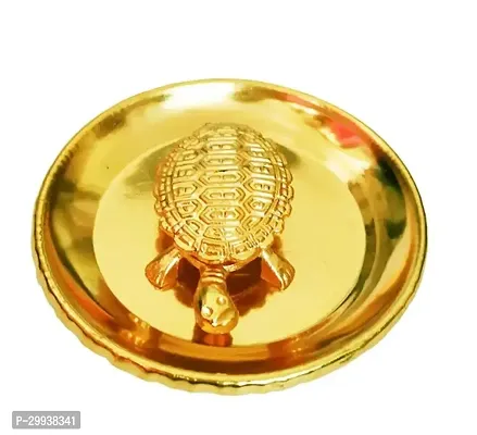 INFINITY Vaastu Fengshui Tortoise with Plate Brass Golden-thumb0