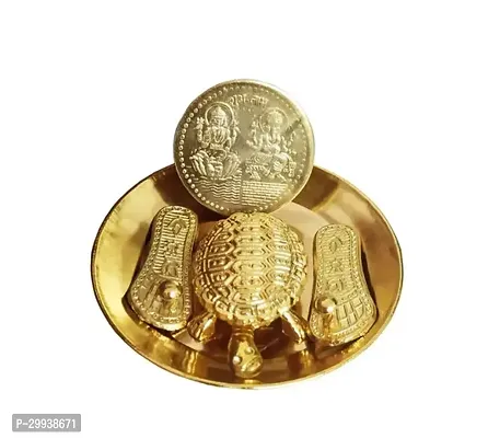 INFINITY Laxmi Charan Paduka  Wish Fulfilling Tortoise  SHUBH LABH LAXMI Ganesh Pocket Coin on Plate  Fengshui  Diwali Auspicious Items Pooja Kit Brass Yantra Pack of 1-thumb0