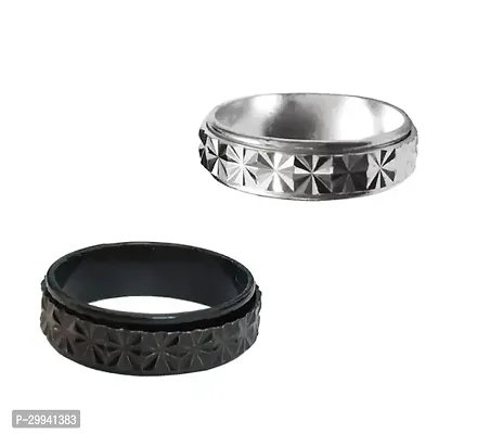 lack and  Silver Titanium Thumb Ring pack of 2