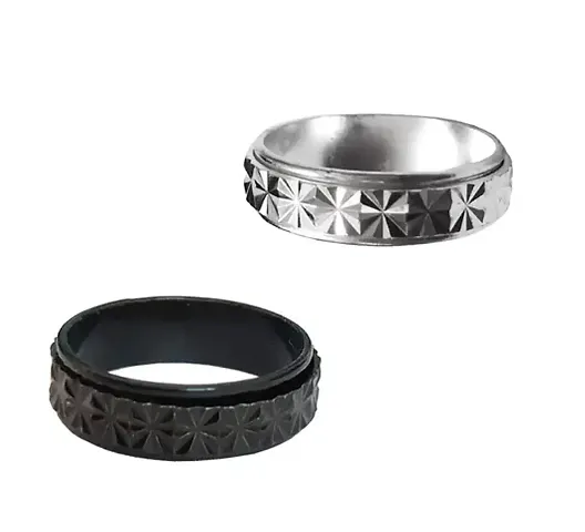 lack and Titanium Thumb Ring pack of 2