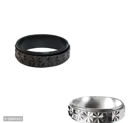 Black and Silver Titanium Thumb Ring for Unisex Pack of 2-thumb0