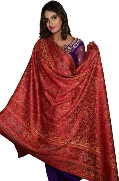 Rishabh Polyester Wool Blend Woven Women Shawl Red