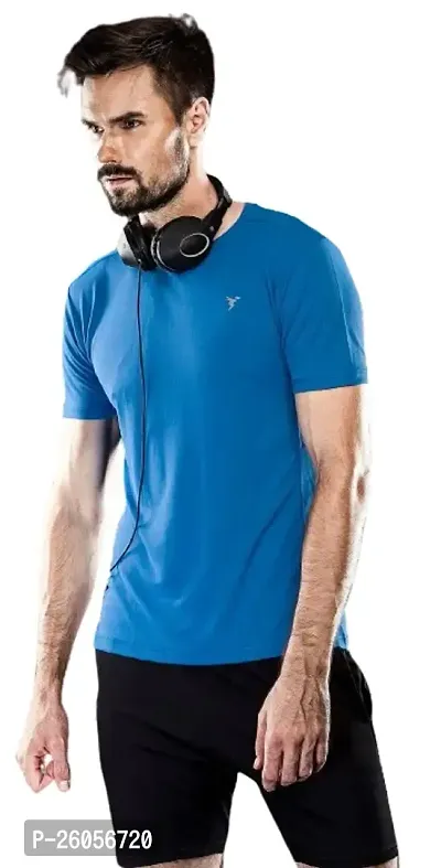 Stylish Blue Nylon Solid Tees For Men