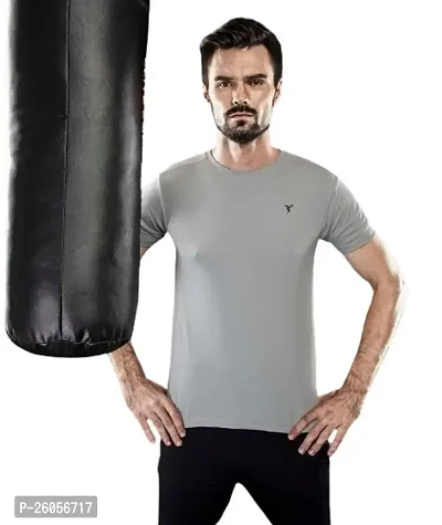 Stylish Grey Nylon Solid Tees For Men