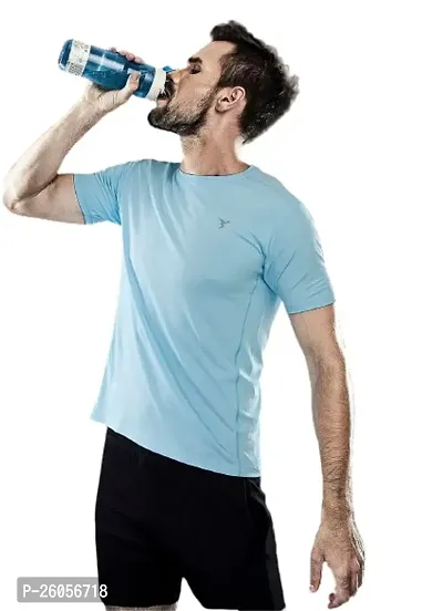 Stylish Sky Blue Nylon Solid Tees For Men