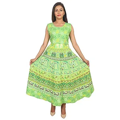 Monique Brand Women's/Girls Cotton Rajasthani Jaipuri Printed Maternity Summer Long Gown Middi Maxi Dress (MD-TEDAMORE-PG15_Free Size_UPTO44XL_) Parrot Green