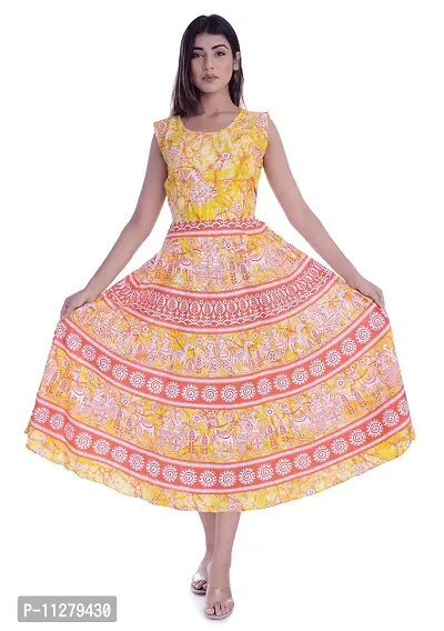 Monique Brand Women's/Girls Cotton Rajasthani Jaipuri Printed Maternity Summer Long Gown Middi Maxi Dress (MD-ADIWASI-MY15_Free Size_Upto 44XL_)-thumb0